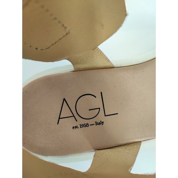 AGL Women\'s Mirea Platform Ankle Strap Beige Leather Sandal Size 8.5 US